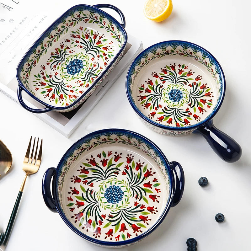 Urban Nest Retro Ceramic Bakeware – Artistic Oven-to-Table Bowls with Handles