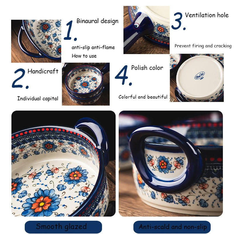 Urban Nest Retro Ceramic Bakeware – Artistic Oven-to-Table Bowls with Handles