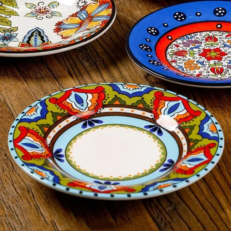 Hand-Painted European Ceramic Plates – 6.5" Artistic Dinnerware for Salads, Fruits & Everyday Dining