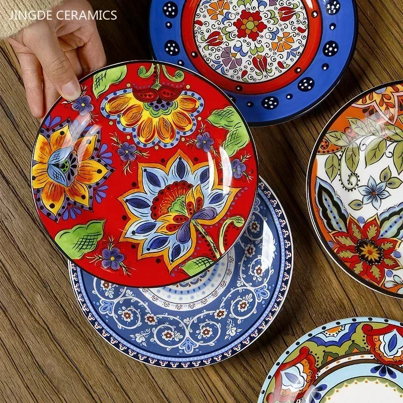 Hand-Painted European Ceramic Plates – 6.5" Artistic Dinnerware for Salads, Fruits & Everyday Dining