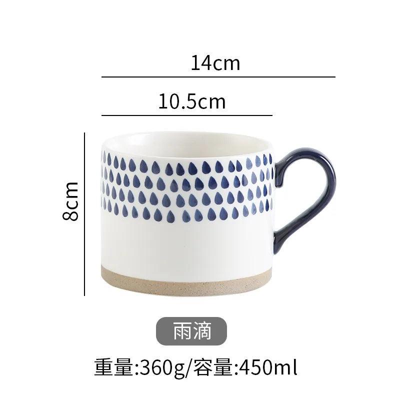 Japan Style Ceramic Mug – 450ml Hand-Painted Underglaze Coffee & Tea Cup