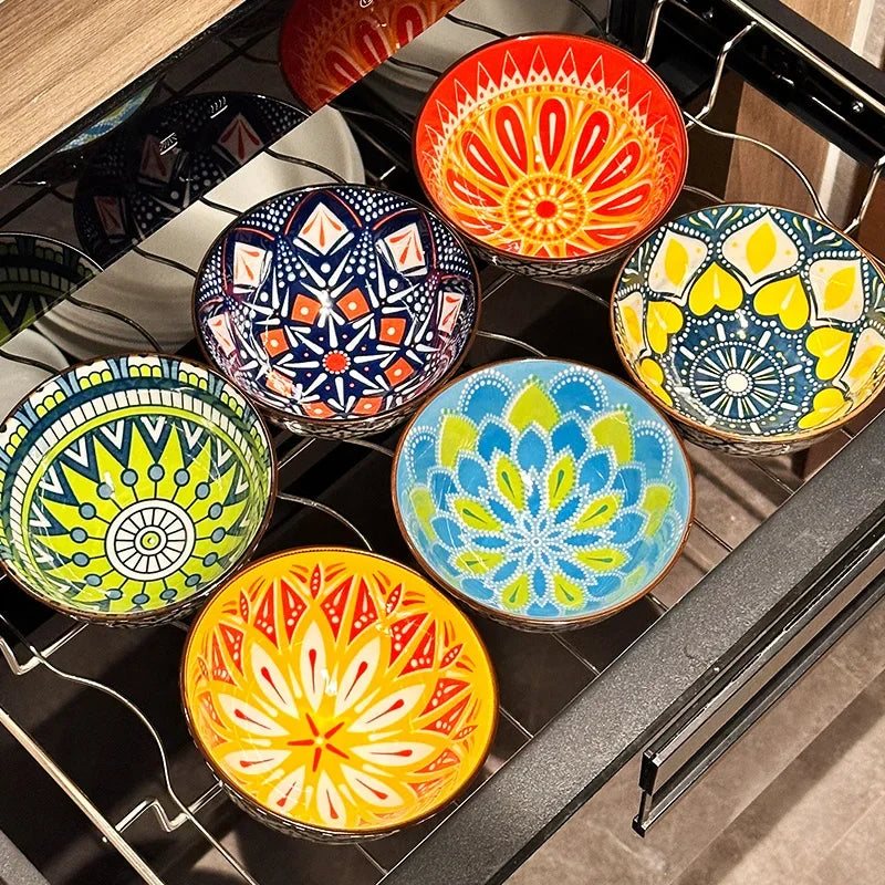 Urban Nest Bohemian Color Bowls – Vibrant Ceramic Rice Bowls for Stylish Dining