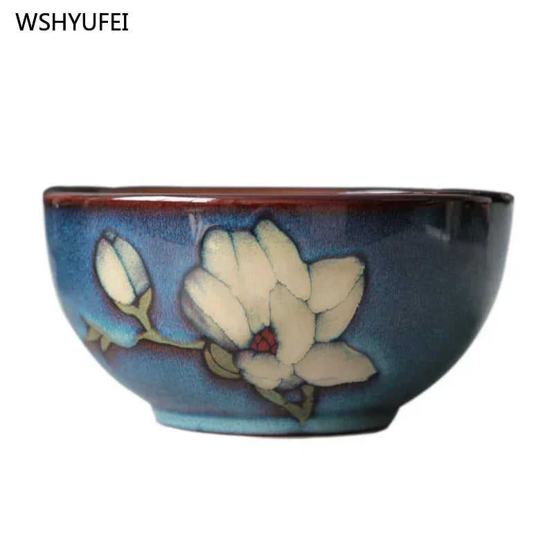 Urban Nest Magnolia Bloom Ceramic Tableware – Handcrafted Blue Dinner Plates & Bowls Set