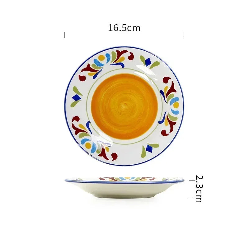 Hand-Painted European Ceramic Plates – 6.5" Artistic Dinnerware for Salads, Fruits & Everyday Dining
