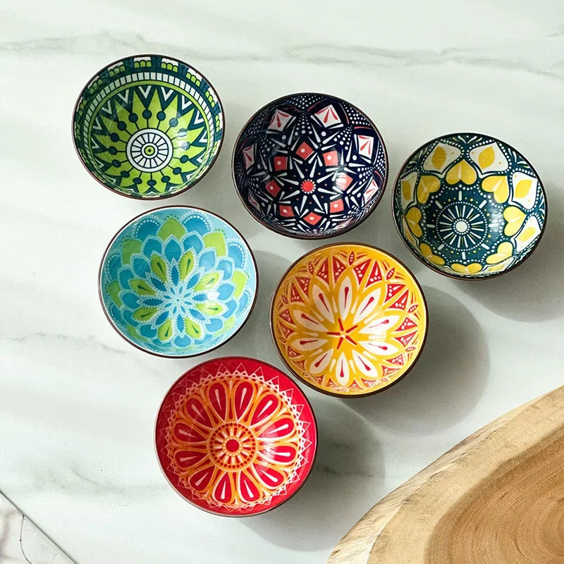 Urban Nest Bohemian Color Bowls – Vibrant Ceramic Rice Bowls for Stylish Dining