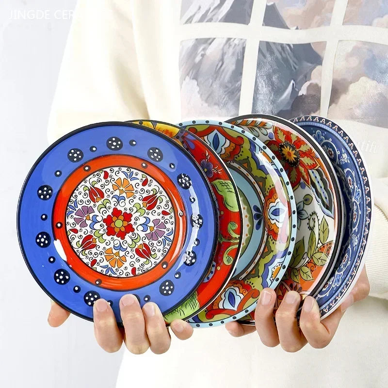 Hand-Painted European Ceramic Plates – 6.5" Artistic Dinnerware for Salads, Fruits & Everyday Dining