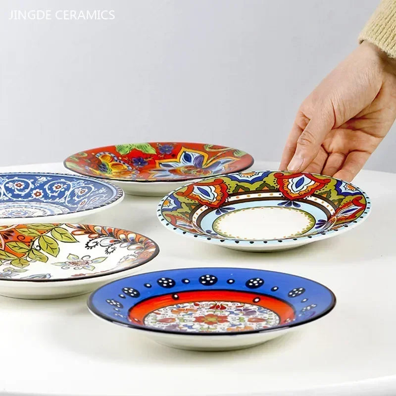 Hand-Painted European Ceramic Plates – 6.5" Artistic Dinnerware for Salads, Fruits & Everyday Dining