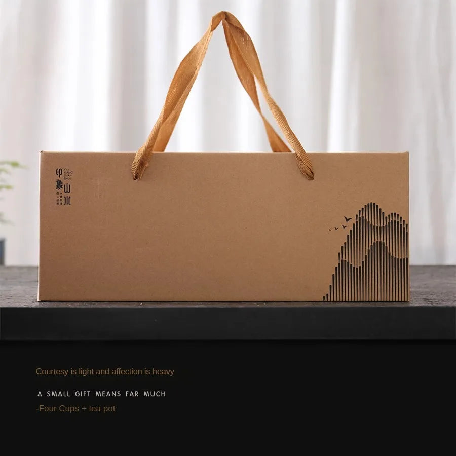 Vintage Kiln-Glazed Tea Set – One Pot & Four Cups one pot 4 cups tea set