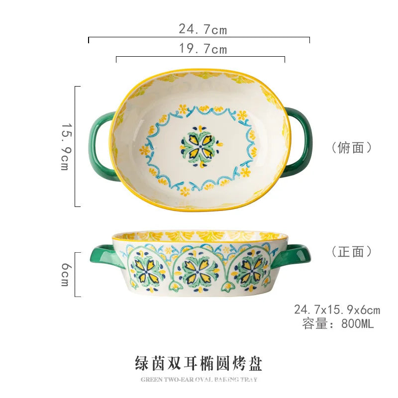 Urban Nest – Bohemian Double Ear Ceramic Bowls | Hand-Painted Colorful Tableware for Soup, Salad & Baking