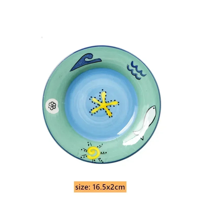 Hand-Painted European Ceramic Plates – 6.5" Artistic Dinnerware for Salads, Fruits & Everyday Dining