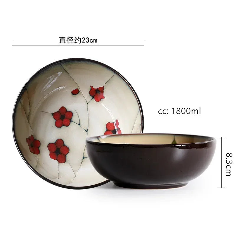 Hand-Painted Japanese Plum Blossom Ceramic Plates & Bowls – Artistic Tableware for Modern Dining