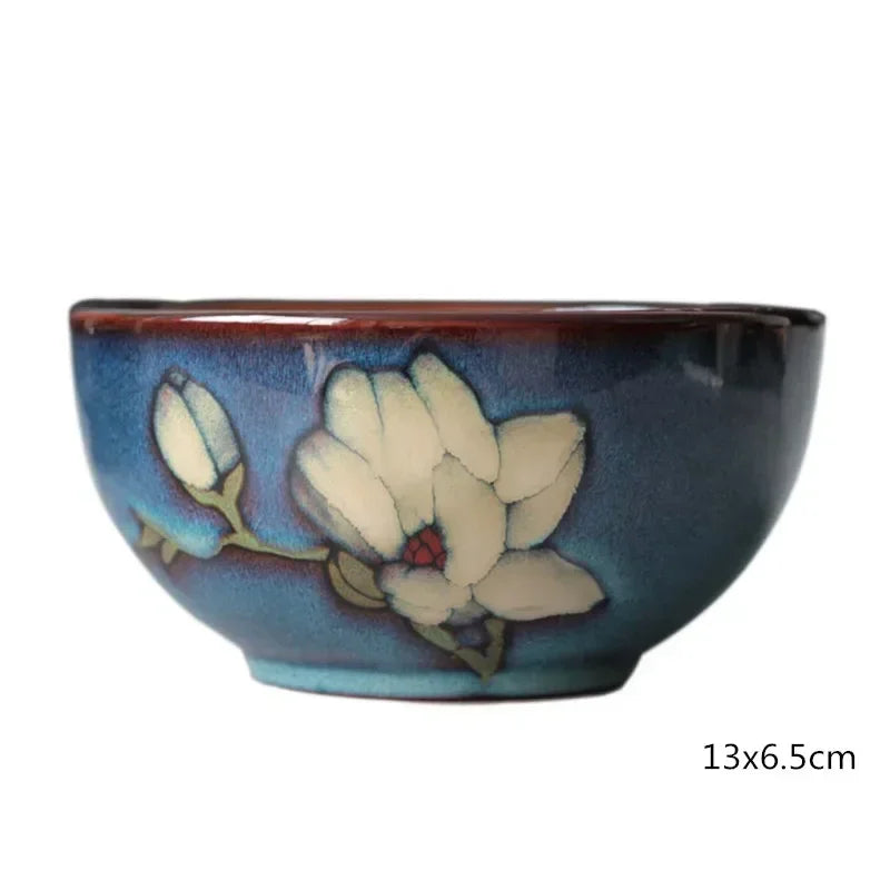 Urban Nest Magnolia Bloom Ceramic Tableware – Handcrafted Blue Dinner Plates & Bowls Set