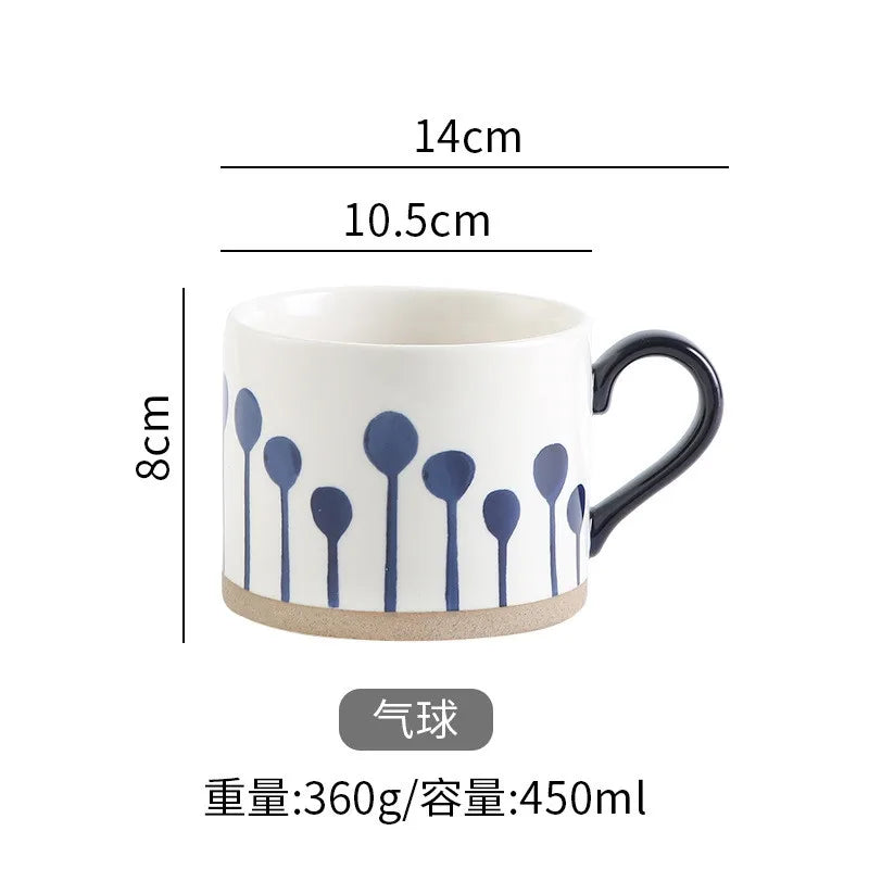 Japan Style Ceramic Mug – 450ml Hand-Painted Underglaze Coffee & Tea Cup
