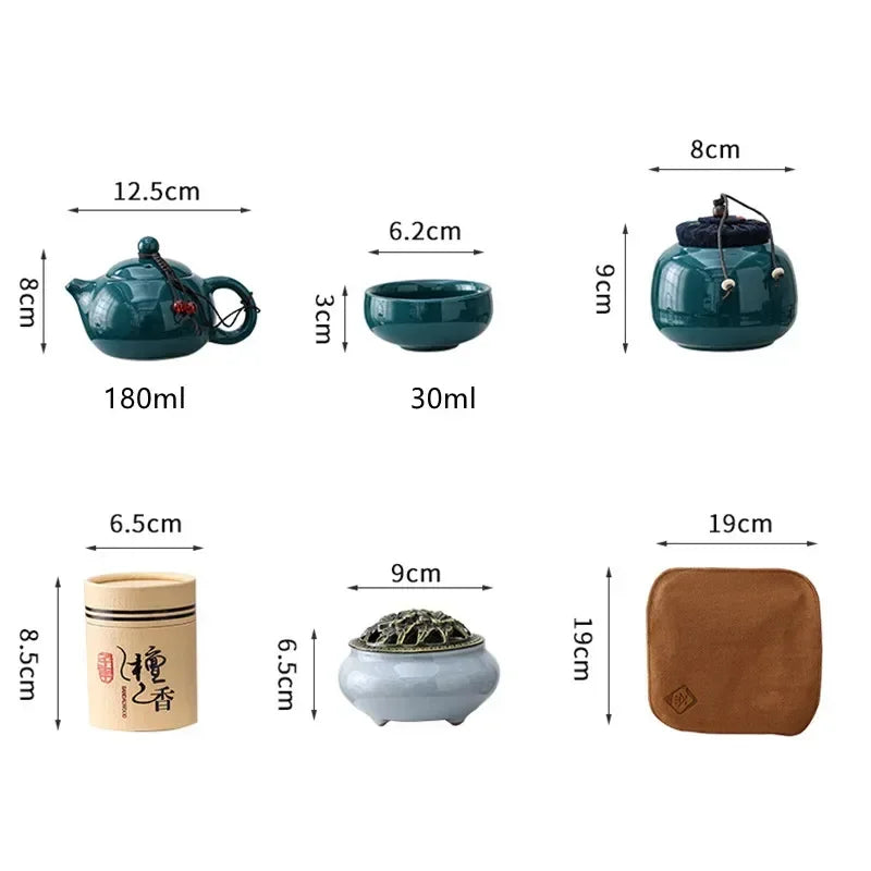 Urban Nest Kungfu Tea Set – Modern Ceramic Gift Box with Teapot, Cups & Incense Burner