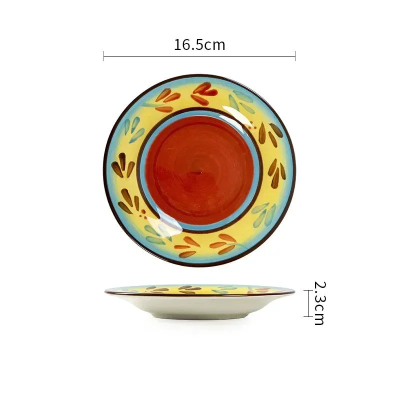 Hand-Painted European Ceramic Plates – 6.5" Artistic Dinnerware for Salads, Fruits & Everyday Dining