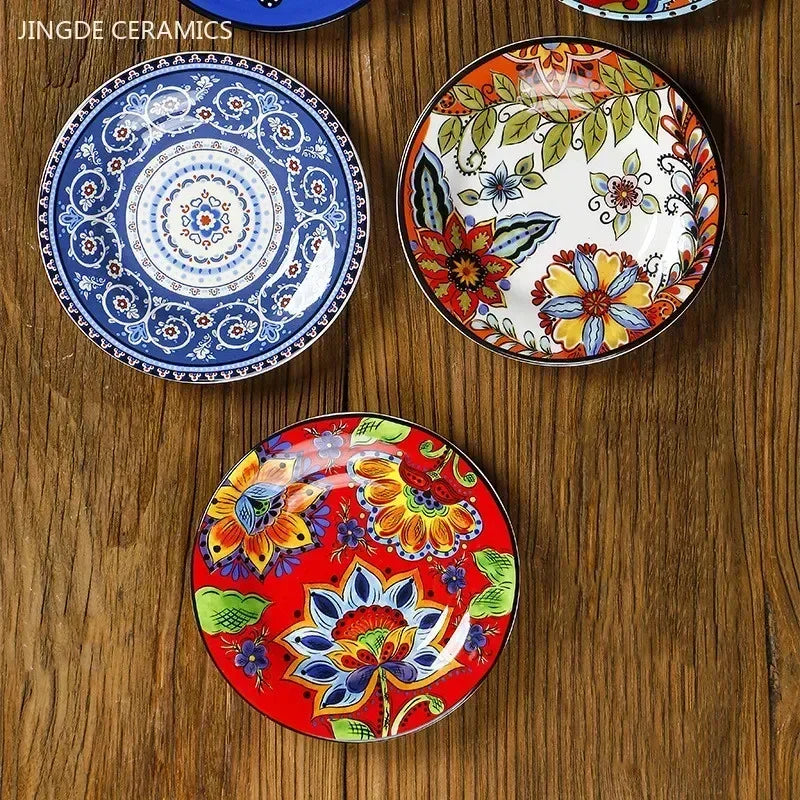 Hand-Painted European Ceramic Plates – 6.5" Artistic Dinnerware for Salads, Fruits & Everyday Dining