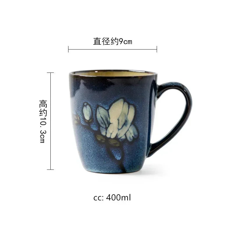 Urban Nest Magnolia Bloom Ceramic Tableware – Handcrafted Blue Dinner Plates & Bowls Set