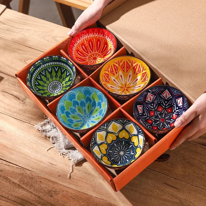 Urban Nest Bohemian Color Bowls – Vibrant Ceramic Rice Bowls for Stylish Dining
