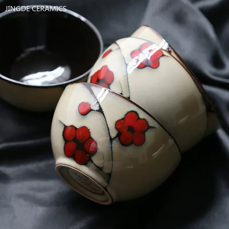 Hand-Painted Japanese Plum Blossom Ceramic Plates & Bowls – Artistic Tableware for Modern Dining