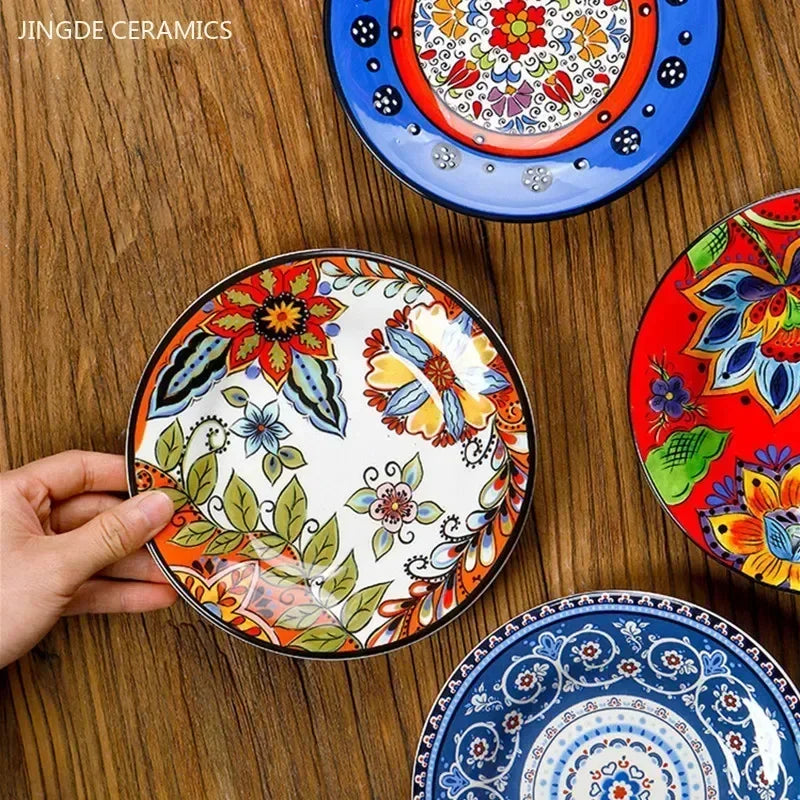 Hand-Painted European Ceramic Plates – 6.5" Artistic Dinnerware for Salads, Fruits & Everyday Dining