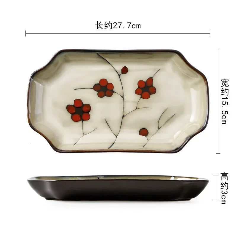 Hand-Painted Japanese Plum Blossom Ceramic Plates & Bowls – Artistic Tableware for Modern Dining