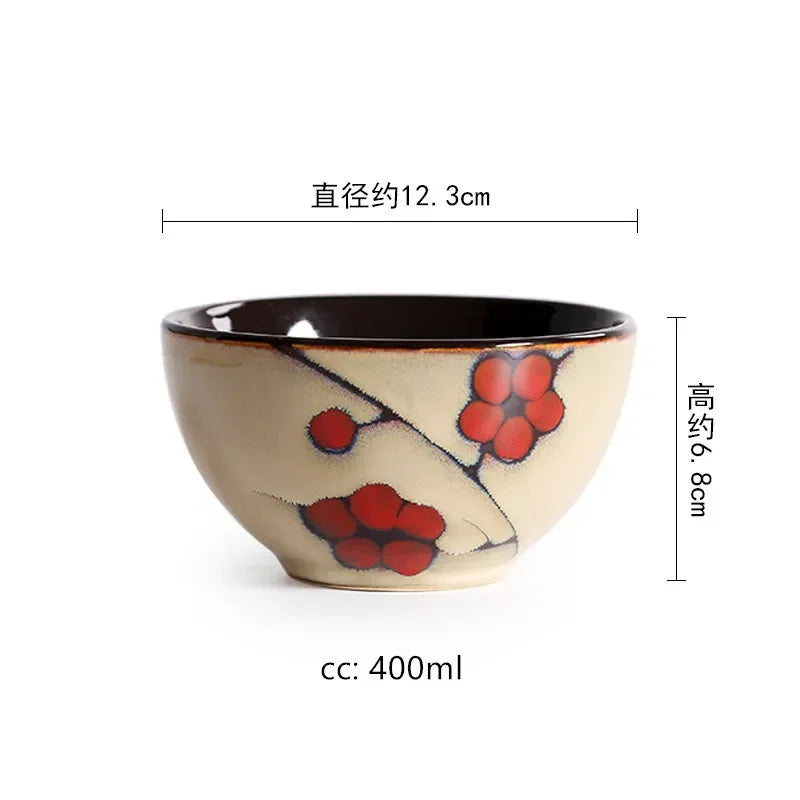 Hand-Painted Japanese Plum Blossom Ceramic Plates & Bowls – Artistic Tableware for Modern Dining