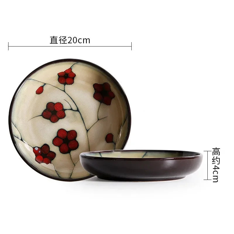 Hand-Painted Japanese Plum Blossom Ceramic Plates & Bowls – Artistic Tableware for Modern Dining