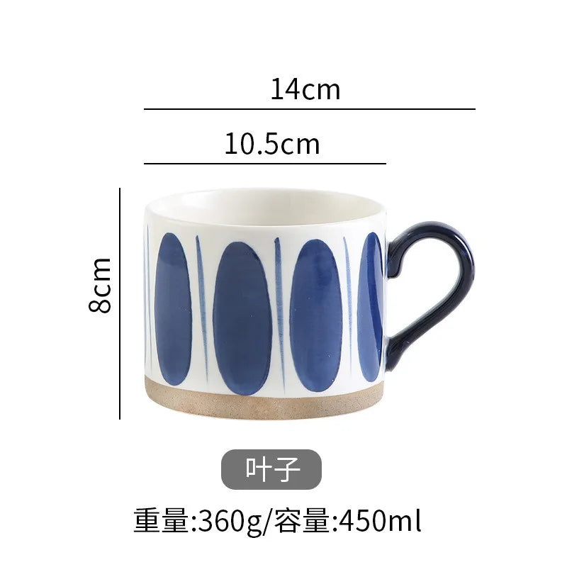 Japan Style Ceramic Mug – 450ml Hand-Painted Underglaze Coffee & Tea Cup
