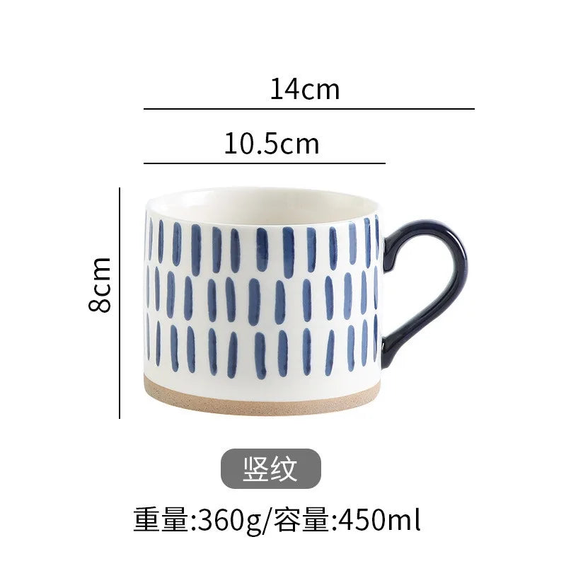 Japan Style Ceramic Mug – 450ml Hand-Painted Underglaze Coffee & Tea Cup