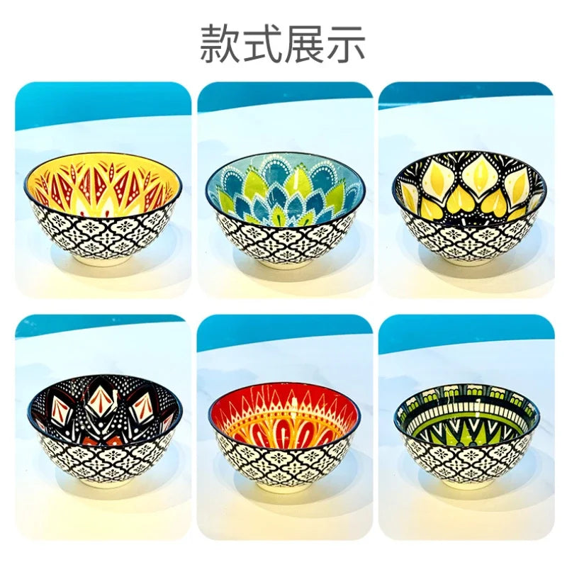 Urban Nest Bohemian Color Bowls – Vibrant Ceramic Rice Bowls for Stylish Dining